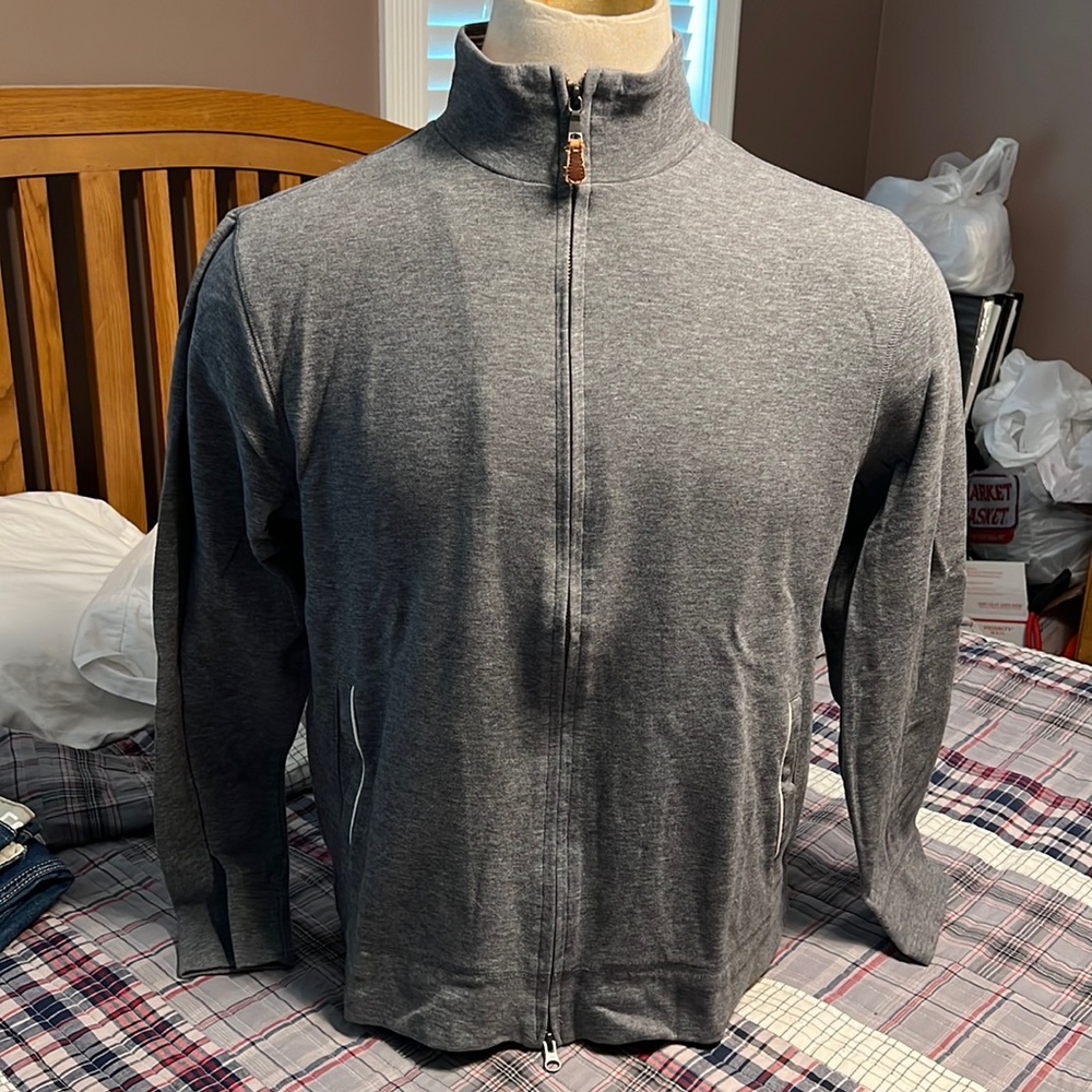Banana Republic Men’s Large Gray Full Zip Canvas Sweater Jacket (2)
